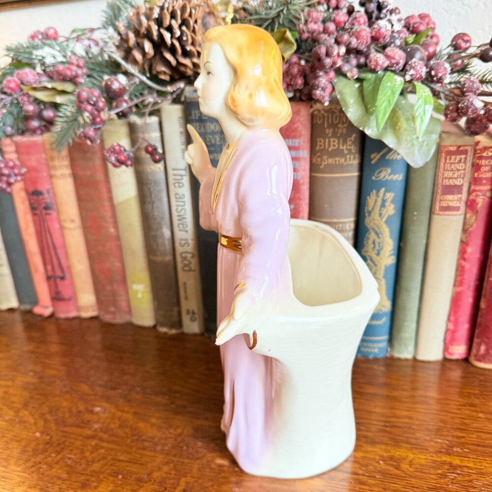 1950's Lady Planter/Head Vase Cream, Lilac and Gold Accents - Picture 8 of 14